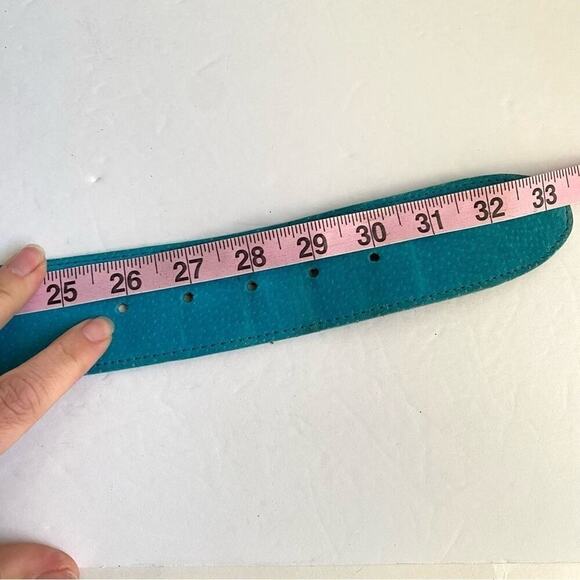 Vintage Statement Belt Jaeger Suede Turquoise Wide Leather Womens 28 XS Small - Picture 9 of 9